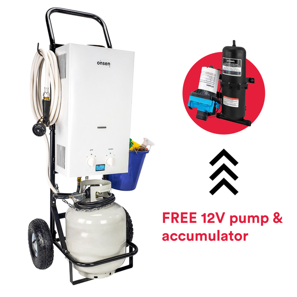 Onsen 10L Propane Portable Tankless Water Heater 75K BTU w/ Hand Cart