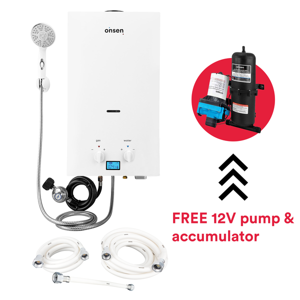 Onsen 10L Propane Portable Tankless Water Heater 75K BTU with Hose Kit