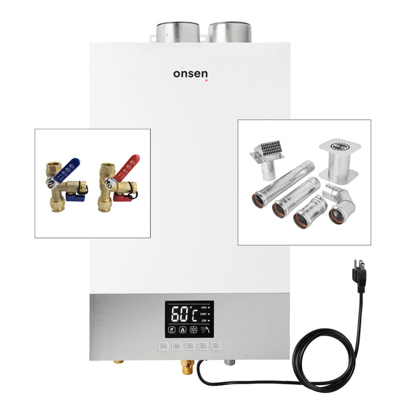 Onsen 14L Indoor Propane Gas Tankless Water Heater 3.7GPM 97K BTU (w/ 3 Inch Wall Vent & Service Valve Kit)