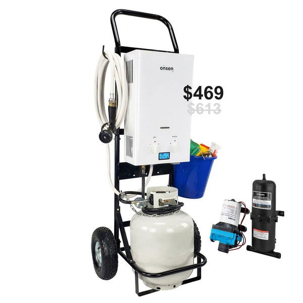 Onsen 7L Outdoor Propane Portable Tankless Water Heater w/ Hand Cart + FREE Pump & Accumulator