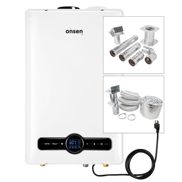 Onsen 26L Indoor Natural Gas Tankless Water Heater 6.9 GPM 180K BTU (w/ 3 Inch Wall Vent Kit & Air Intake Kit)