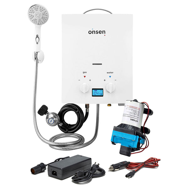 Onsen 5L Outdoor Propane Portable Tankless Water Heater with Pump & 120V Converter