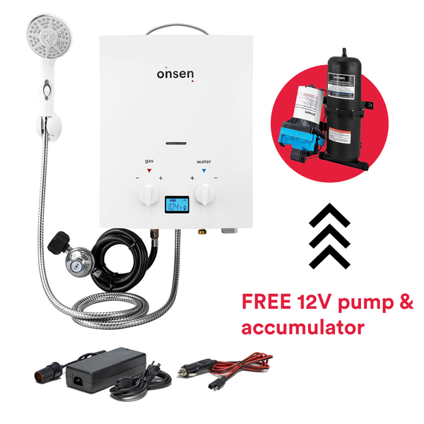 Onsen 5L Propane Portable Tankless Water Heater 32K BTU with 120V Converter