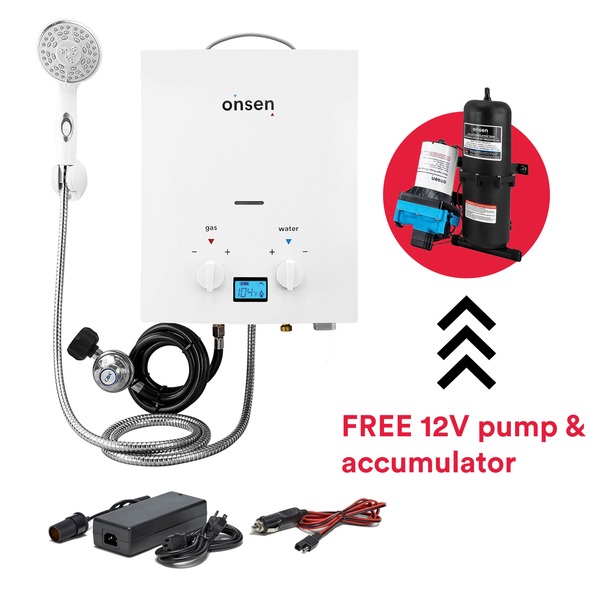 Onsen 5L Propane Portable Tankless Water Heater 32K BTU with 120V Converter