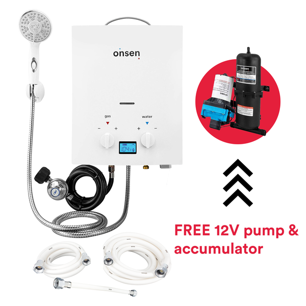 Onsen 5L Propane Portable Tankless Water Heater 32K BTU with Hose Kit