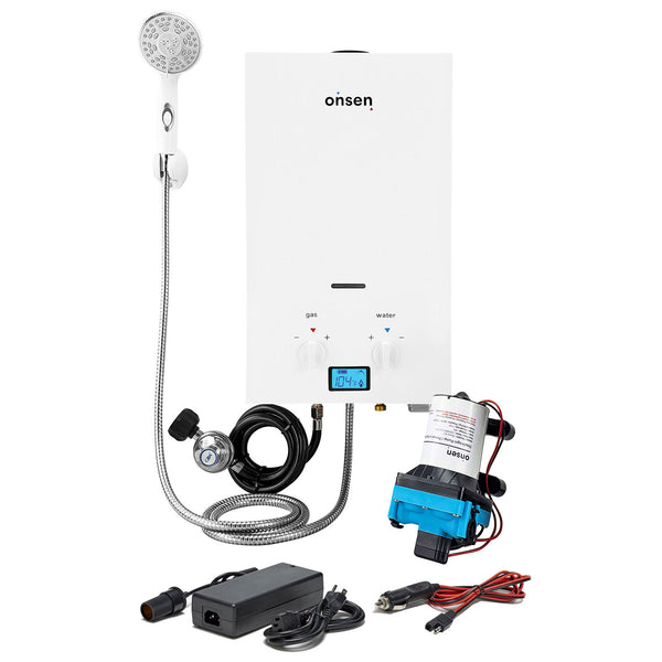 Onsen 7L Outdoor Propane Portable Tankless Water Heater with Pump & 120V Converter