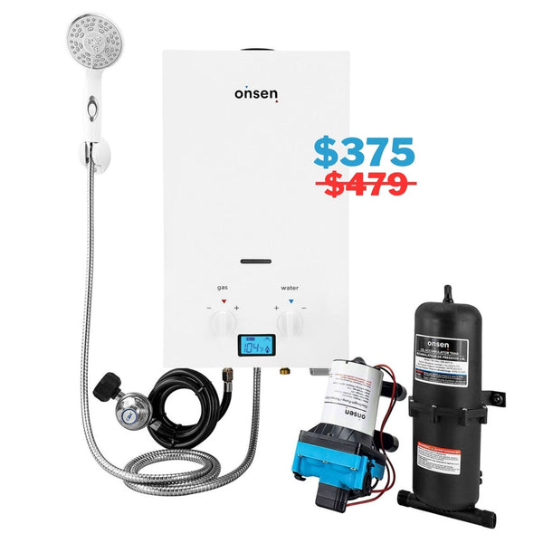 Onsen 7L Outdoor Propane Portable Tankless Water Heater & 1.0L Accumulator + FREE Pump