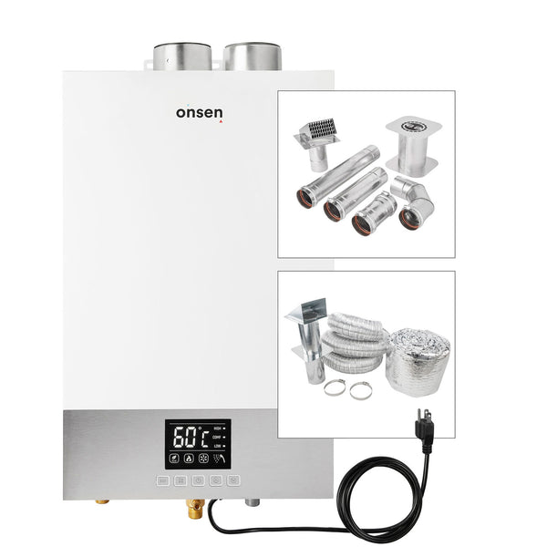 Onsen 14L Indoor Propane Tankless Water Heater 3.7GPM 97K BTU (w/ 3 Inch Wall Vent Kit & Air Intake Kit)