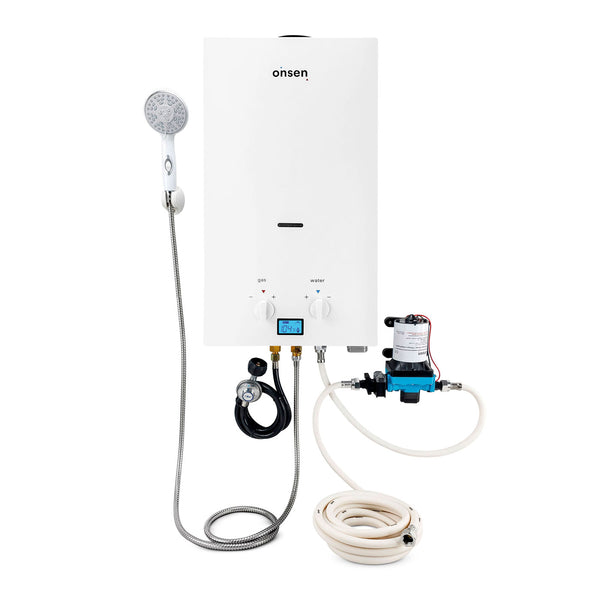 Onsen 10L Outdoor Propane Portable Tankless Water Heater with Pump & Hose Kit
