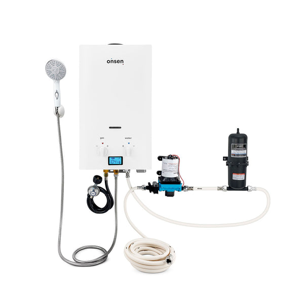 Onsen 7L Outdoor Propane Portable Tankless Water Heater with Pump, Accumulator & Hose Kit